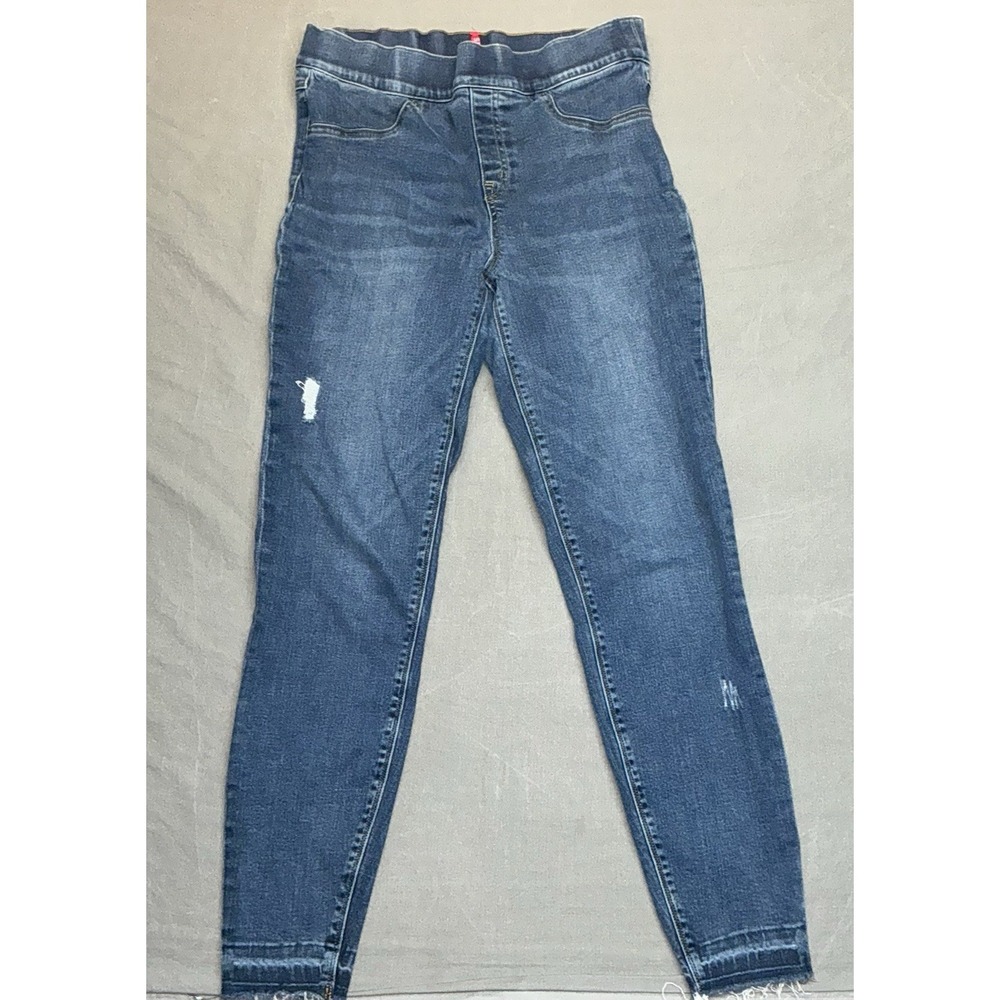 Spanx Jeans Women's M Distressed Ankle Skinny High Rise Stretch Denim Raw Hem